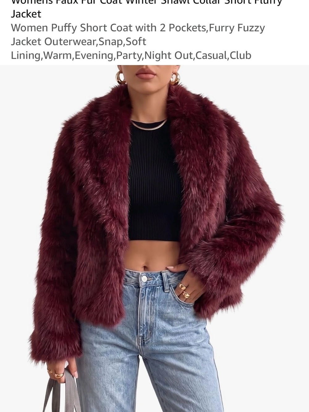 Faux Fur Shawl Collar Jacket - Burgundy